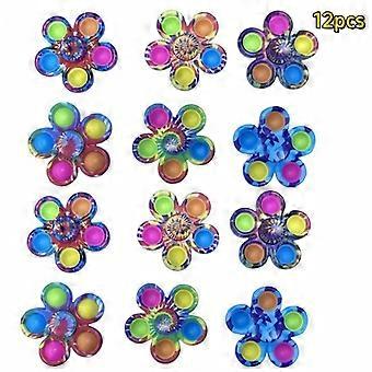 Flower Popper Bubble Spinners Fidget Toys, 5-Color Petal Design, 12-Pack for Party Favors Classroom Gifts