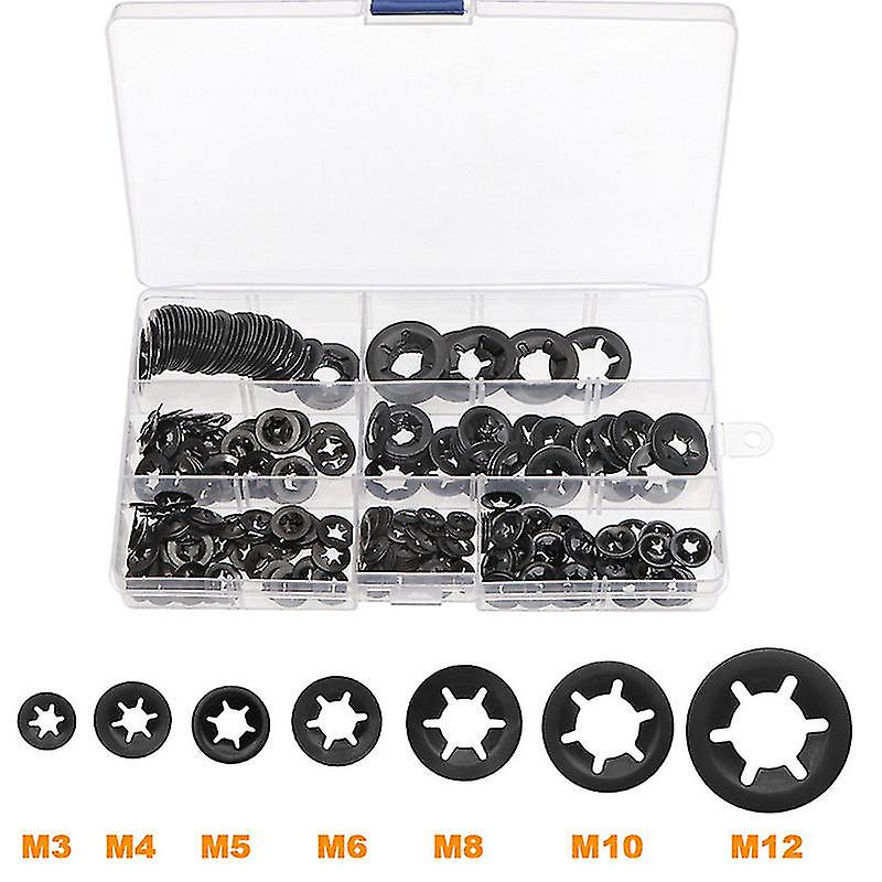 340pcs M3 M4 M5 M6 M8 M10 M12 Push-on Locking Rondelle Star Nut Metal Quick Speed Star Nut Locking Fastener Kit assortito