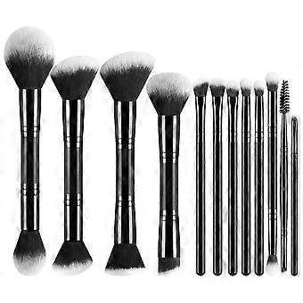 Beginner 12-Piece Makeup Brush Set, Dual-Set Face and Eye Brush Collection, Fluffy Powder, Contour, Foundation, Blush, Eyeshadow, Concealer, Eyebrow, 