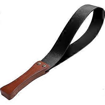 Chicote de couro com cabo de madeira antiderrapante, chicote para cavalos de 45 cm (18 polegadas) - njkh