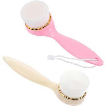 RUIYUE 2pcs Long Handle Facial Washing Brushes Soft Bristle Manual Face Cleansing Brush for Deep Pore Cleaning Home Use, Plastic Handle Exfoliating