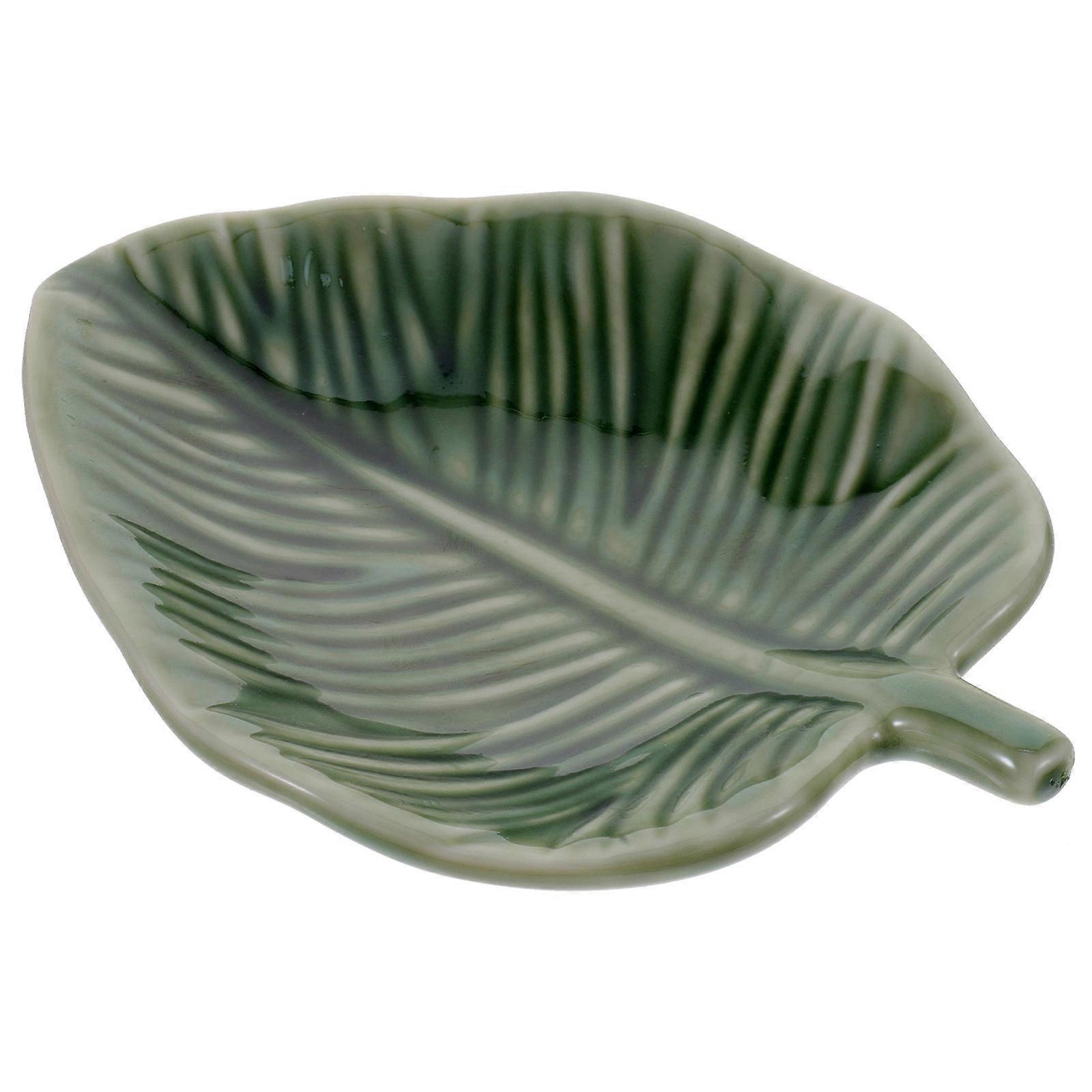 Leaf Shaped Ceramic Trinket Dish for Storage Use Green Tray