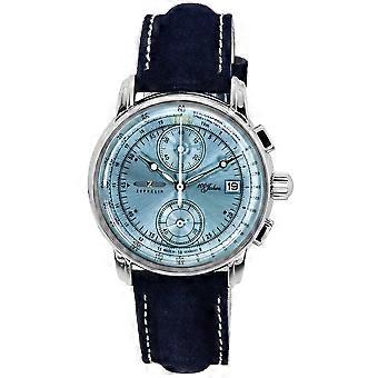 Zeppelin 100 Jahre Chronograph Lederarmband Ice Blaues Zifferblatt Quarz 86704 Herrenuhr