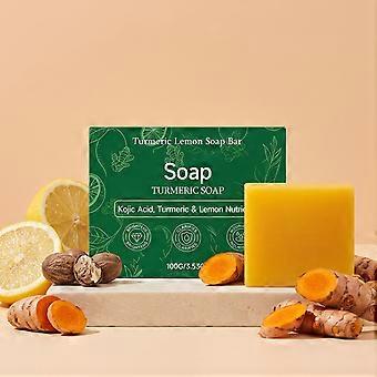 Turmeric Lemon Kojic Acid Soap Bar 100g, Brightens Dark Spots, Clarifies Cleanses Facial & Body Skin, Nourishing Moisturizing Soap for Dry Oily All Sk