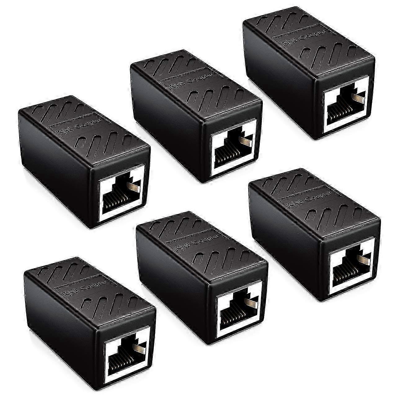6x Cat6 Connector Coupler Rj45 Network Cable Black