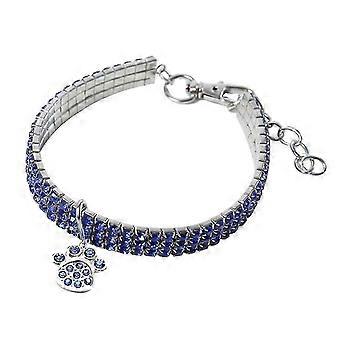 Mini Pet Dog Bling Choker Collars Fancy Dog Footprint Rhinestone Necklace, Adjustable 3-Row Crystal Charm for Cats and Dogs