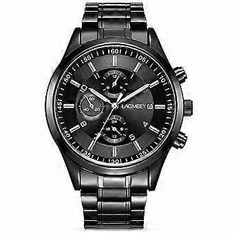 Men's sports watch Binbang black steel strap black dial luminous waterproof chronograph JY