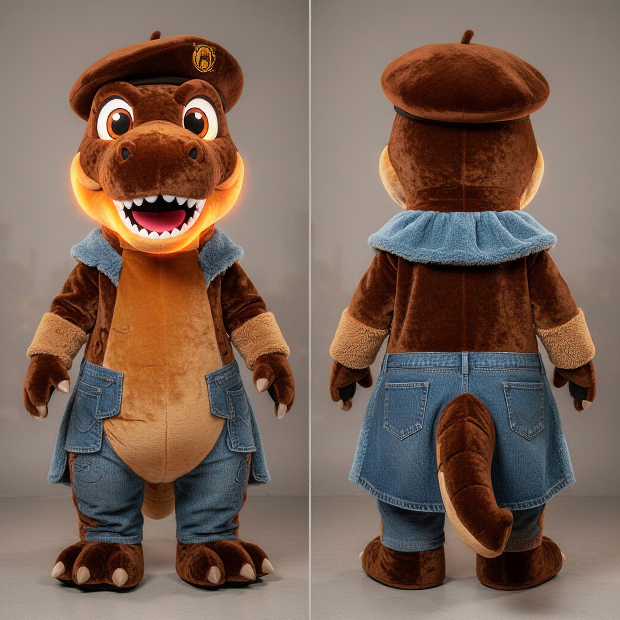MASTICOT Brown Velvety T Rex Mascot