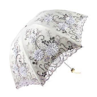 White Lace Parasol for Wedding with Retro Embroidered Design, UV Protection Layer, Durable Iron Frame