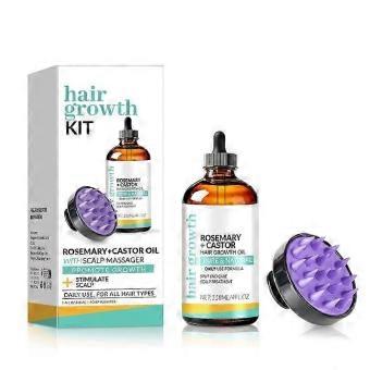 Organic Rosemary & Castor Hair Growth Oil + Scalp Massager Set - Hair Styling Oil for Dry, Itchy Scalp, Thickening & Hydration & Repair For Damaged Ha