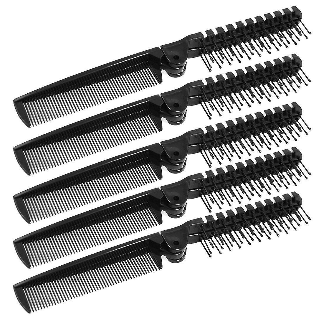 Pack of 5 plastic double combs, folding combs, beard combs, pocket combs, women's combs, black