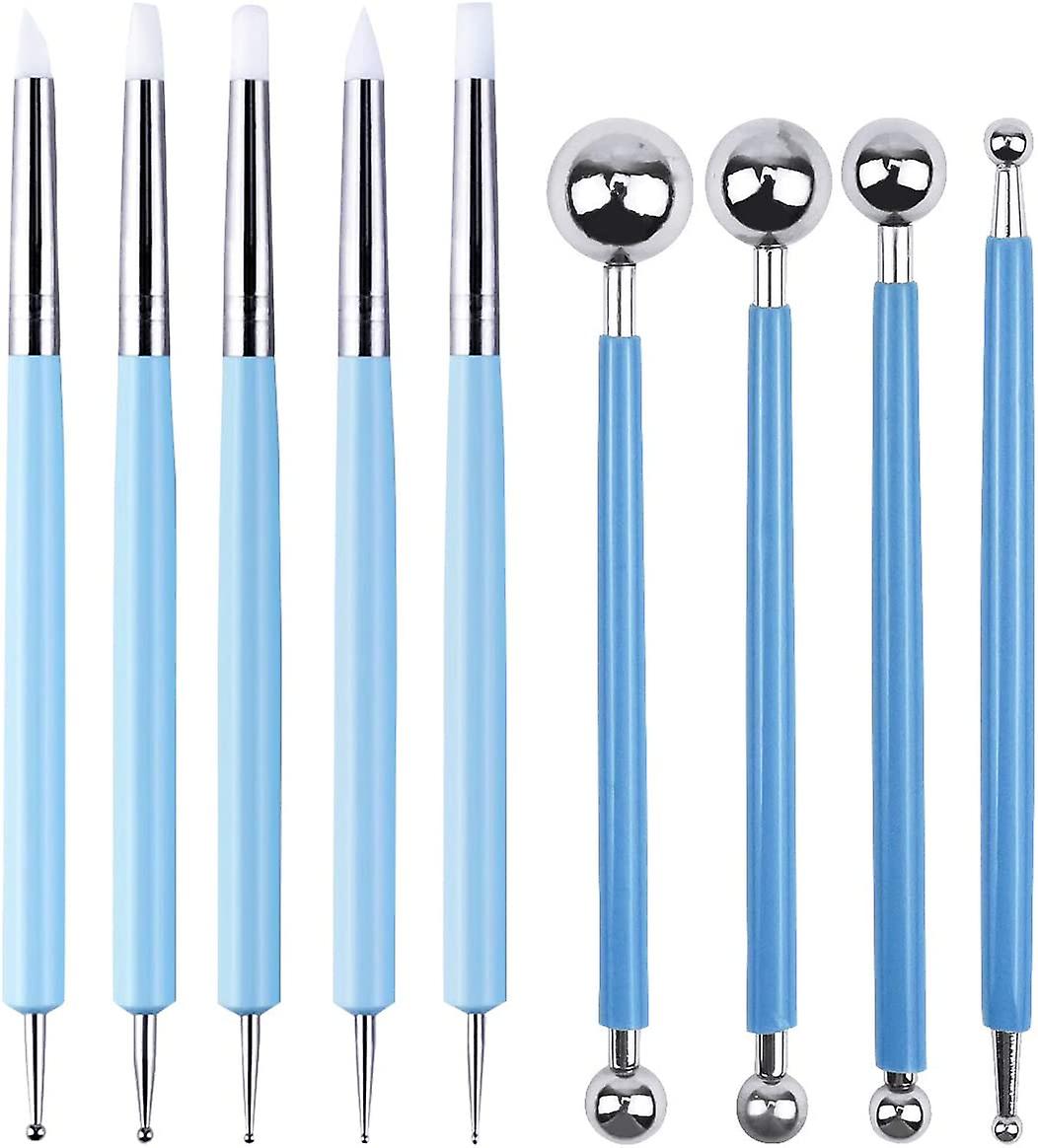 Pottery Tool, 9 Pieces Ceramic Kit Sculpting Modeling Tools Clay Accessories For Clay Pottery Ceramic Diy Art Includes Silicone Pens, Ball Tools