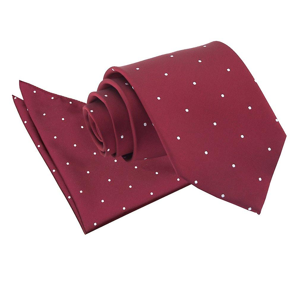 Burgundy Pin Dot Tie and Pocket Square Set