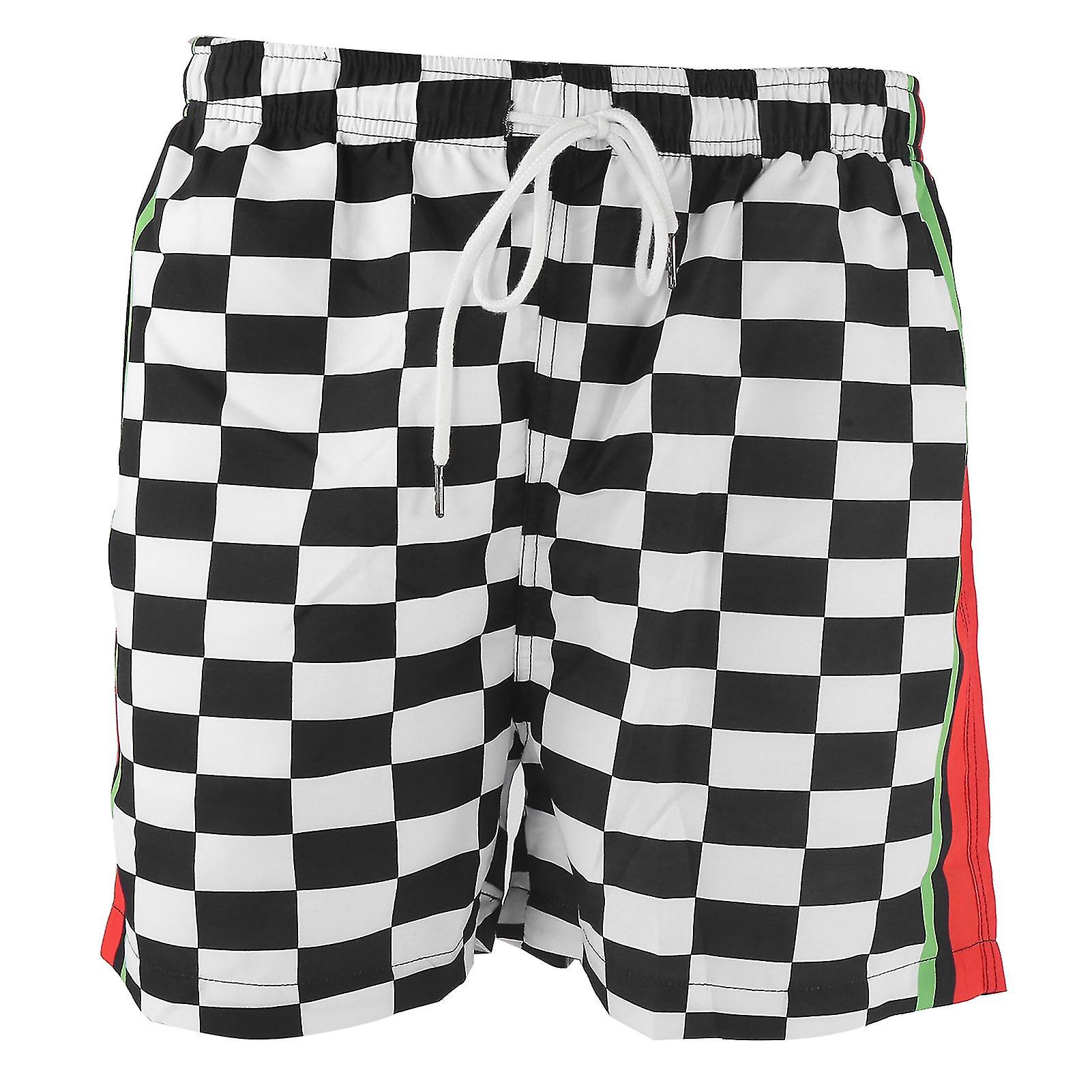 Summer Breathable Beach Shorts Men Black White Plaid Fashionable Casual Shortsstk102007