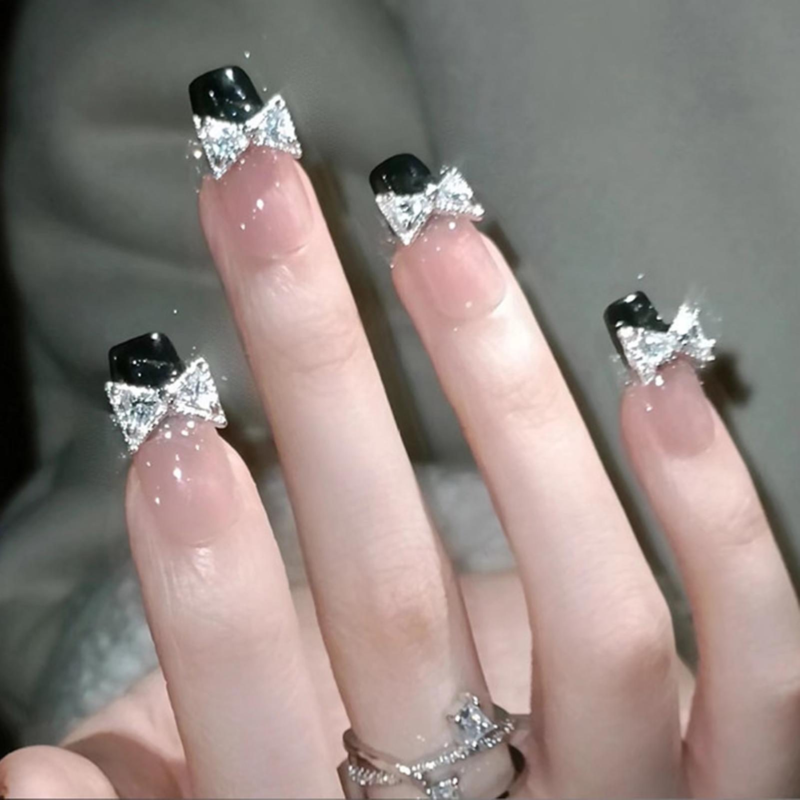 Big Bowknot With Diamond Fake Nails Durable & Not Easy To Be Scratched Nails