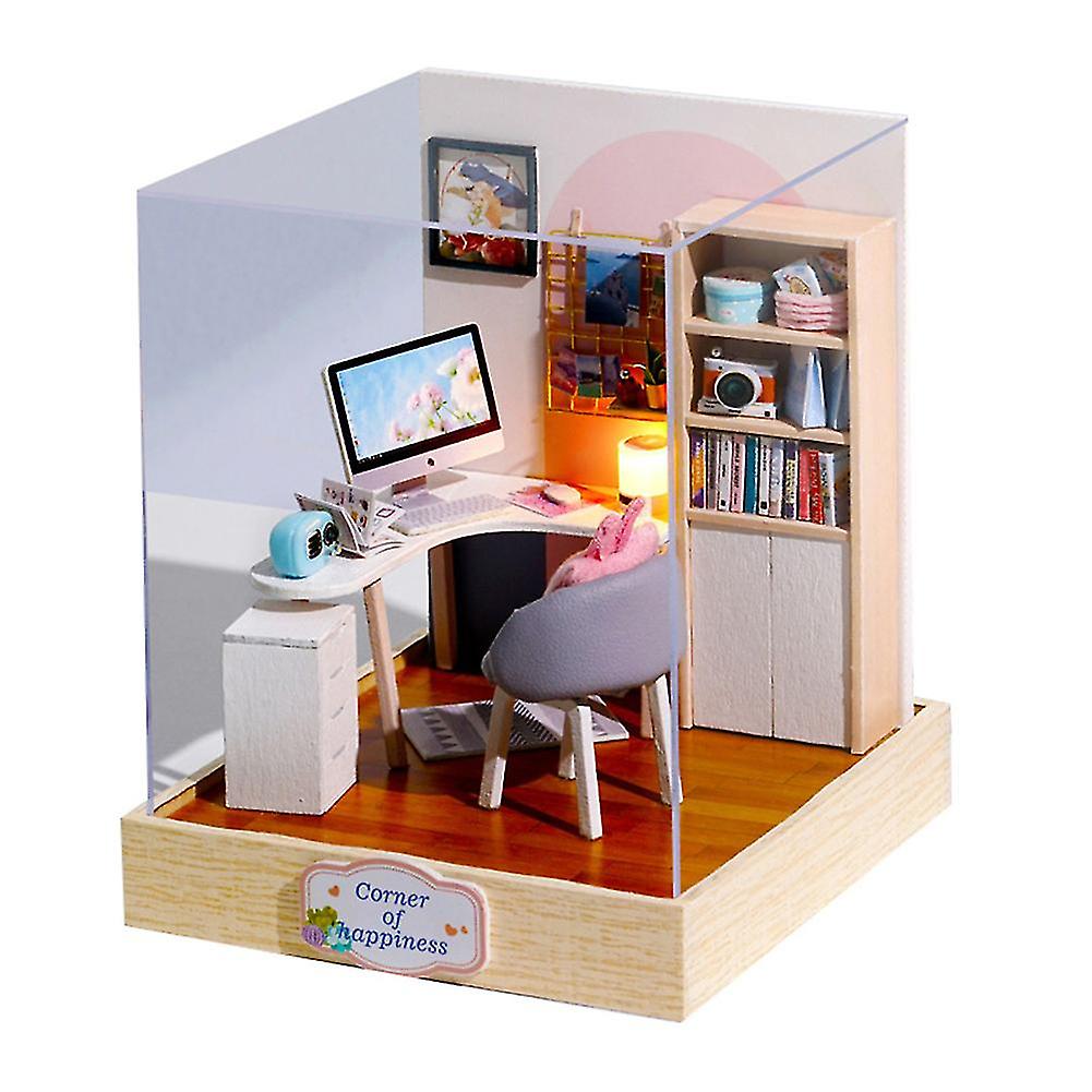 DIY Miniatyr dockhus Led 3d sovrum vardagsrum modell barn leksak med omslag