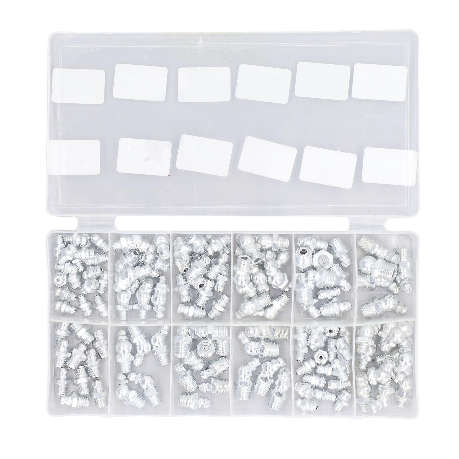 130Pcs Hydraulic Grease Fitting 12 Types SAE Zerk Fitting Grease Nipple Assortment