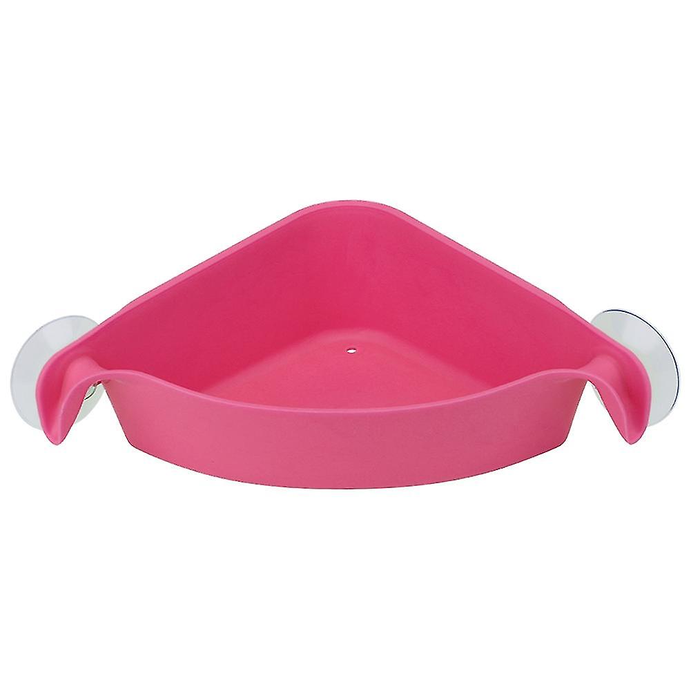 Strong Sunction Cup Wall Mounted Corner Storage Rack Holder Bathroom Kitchen (Pink)