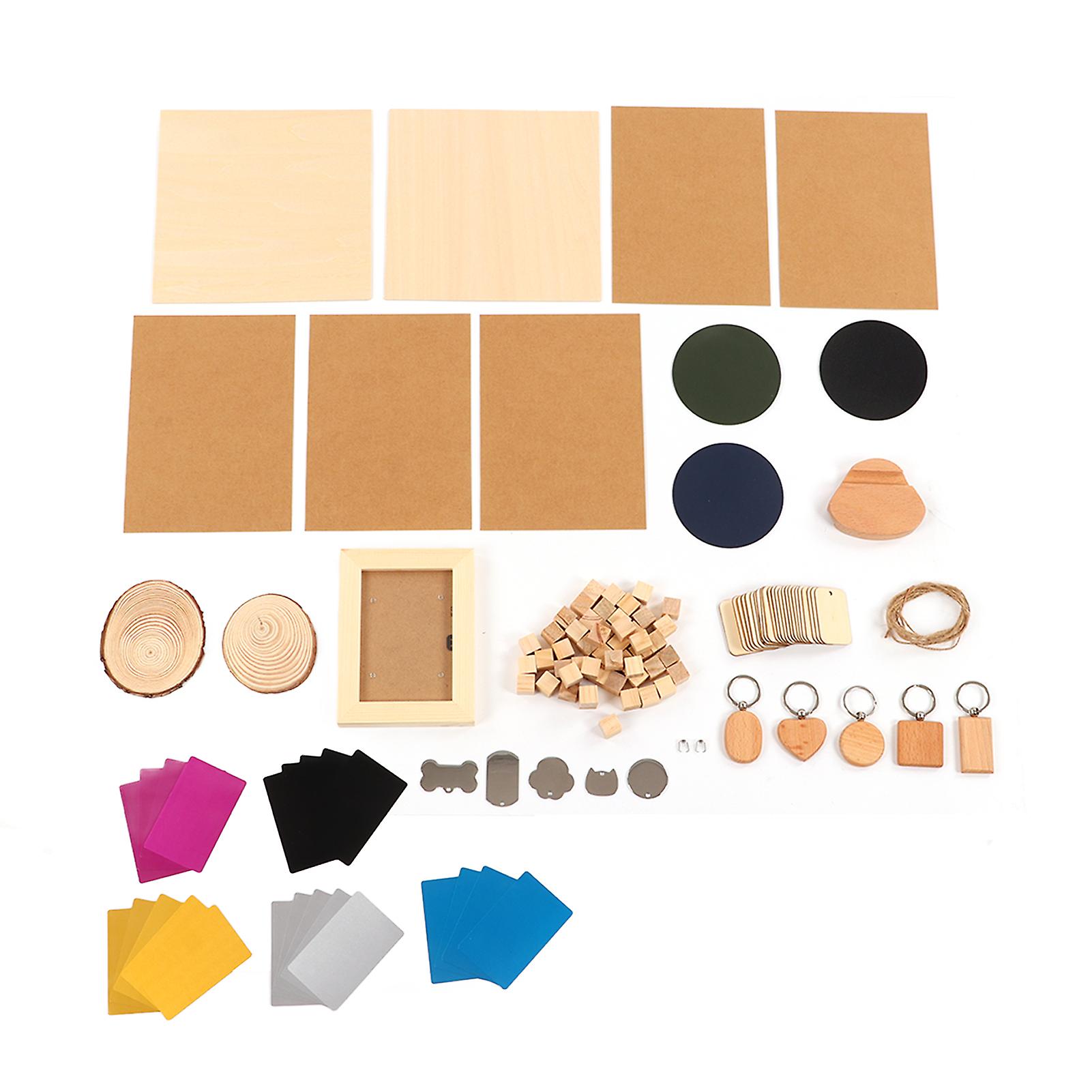 Laser Material Kit 11 Kinds Material Stainless Steel Pine Wood DIY Making CNC Laser Engraving Material Set for Woodwork