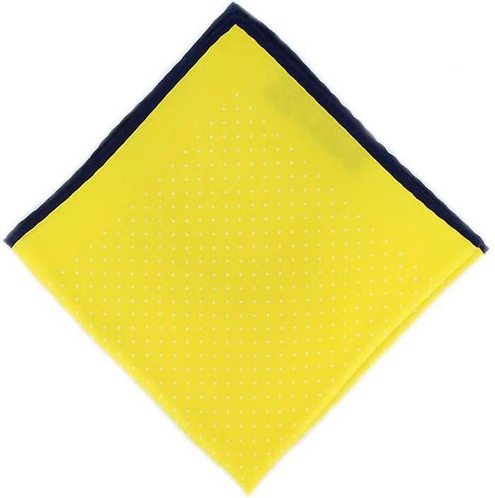 Michelsons van Londen Pin Dot met rand zijden zakdoek - geel/Navy