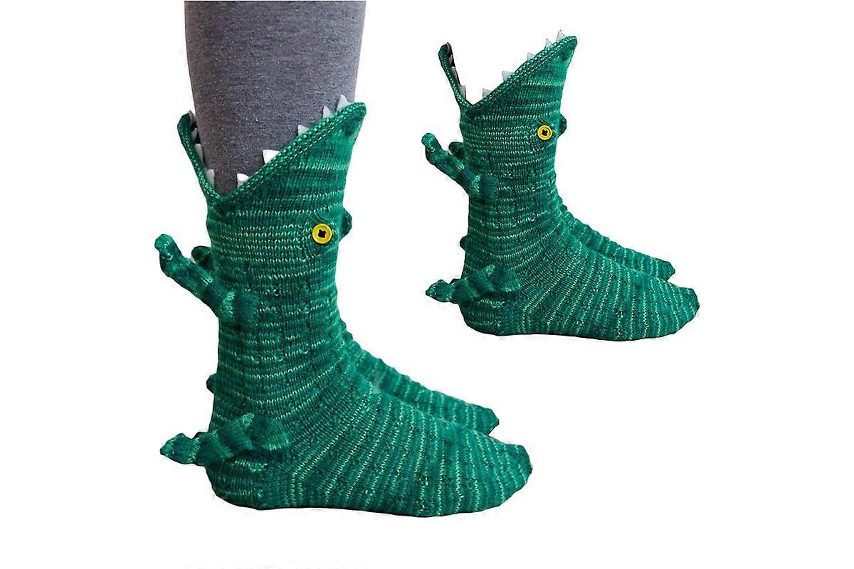 Unisex Boże Narodzenie dzianinowe skarpetki krokodyla 3D w kształcie krokodyla -Zielony krokodyl