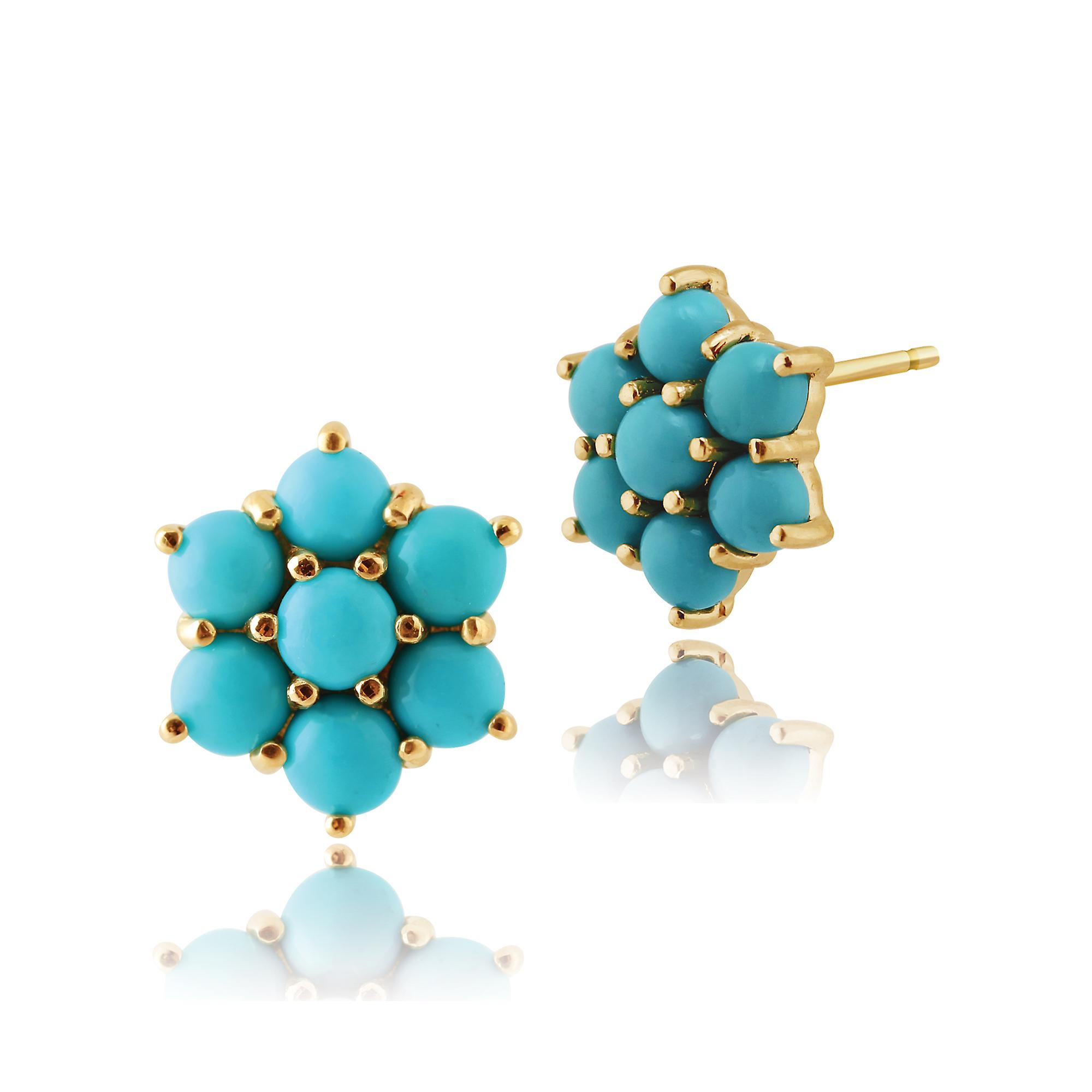 Boucles d’oreilles florales turquoise cabochon cluster stud en or jaune 9ct 135E1065039
