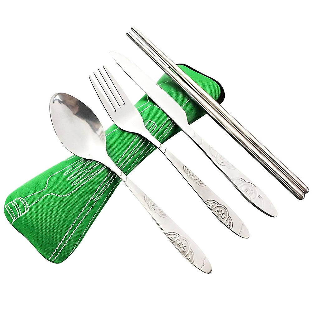 4 Pcs/Set Stainless Steel Fork Spoon Chopsticks Travel Camping Cutlery Tools Tableware