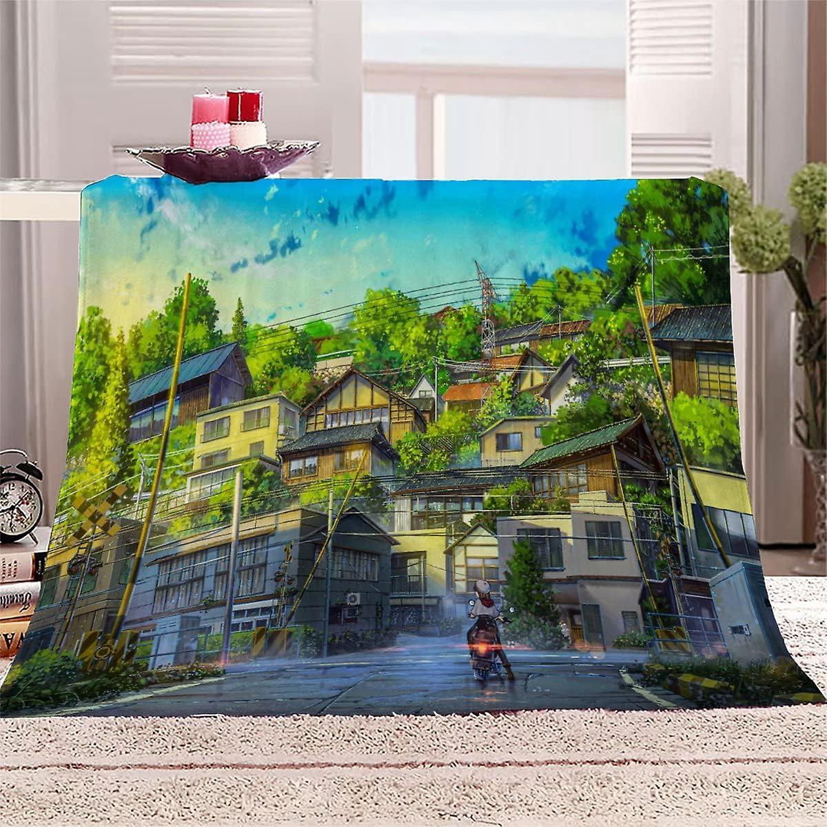 Filt Mysig fleecefilt d Digitaltryck Flanellfilt Mikrofiber Mjuk varm fluffig sängkläder för flickor pojkar och vuxna Vacker tecknad by