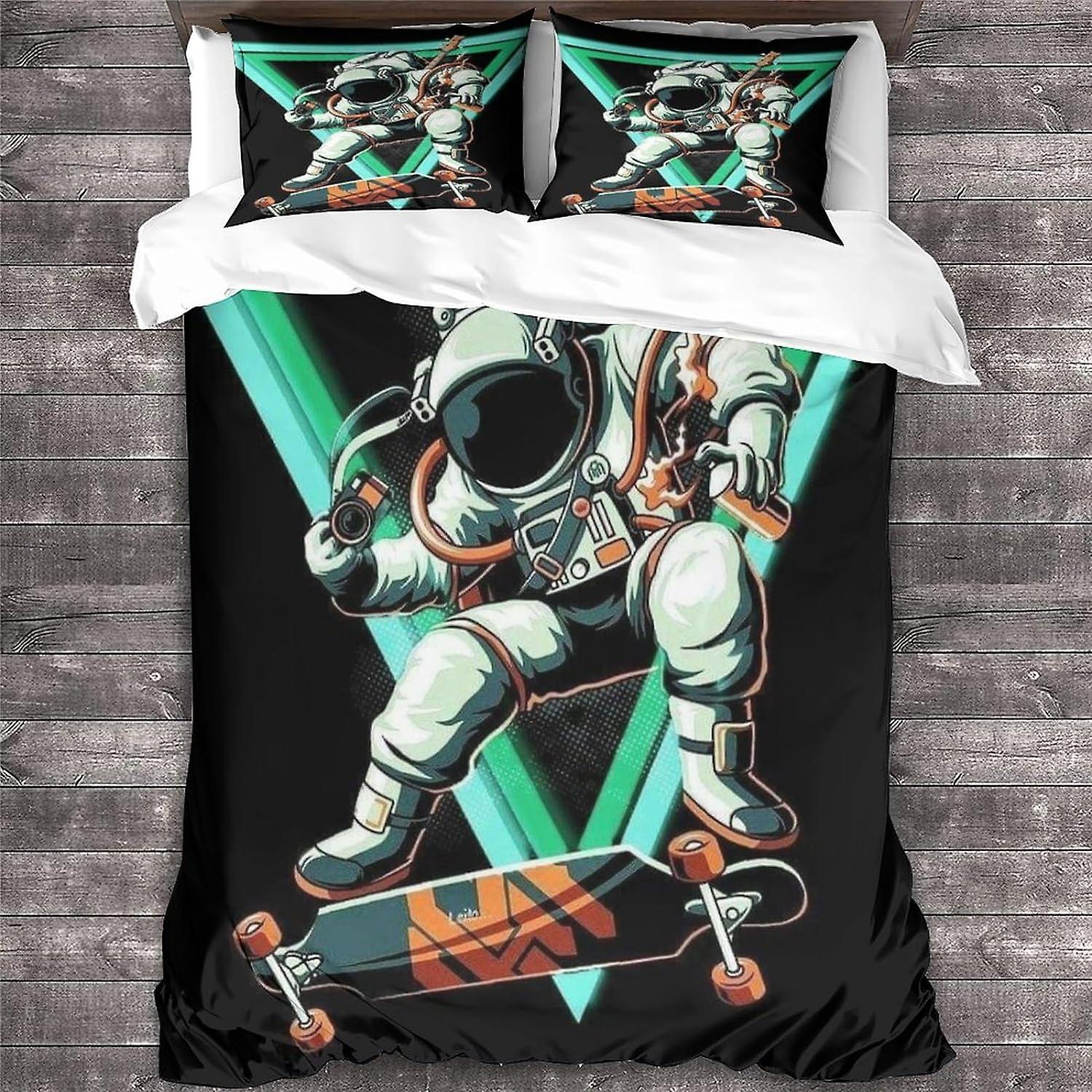 ARIJORJA astronaut Duvet Cover with Pillowcases space Pattern space Bedding Set with Zipper Closure Soft Microfiber Quilt Cover