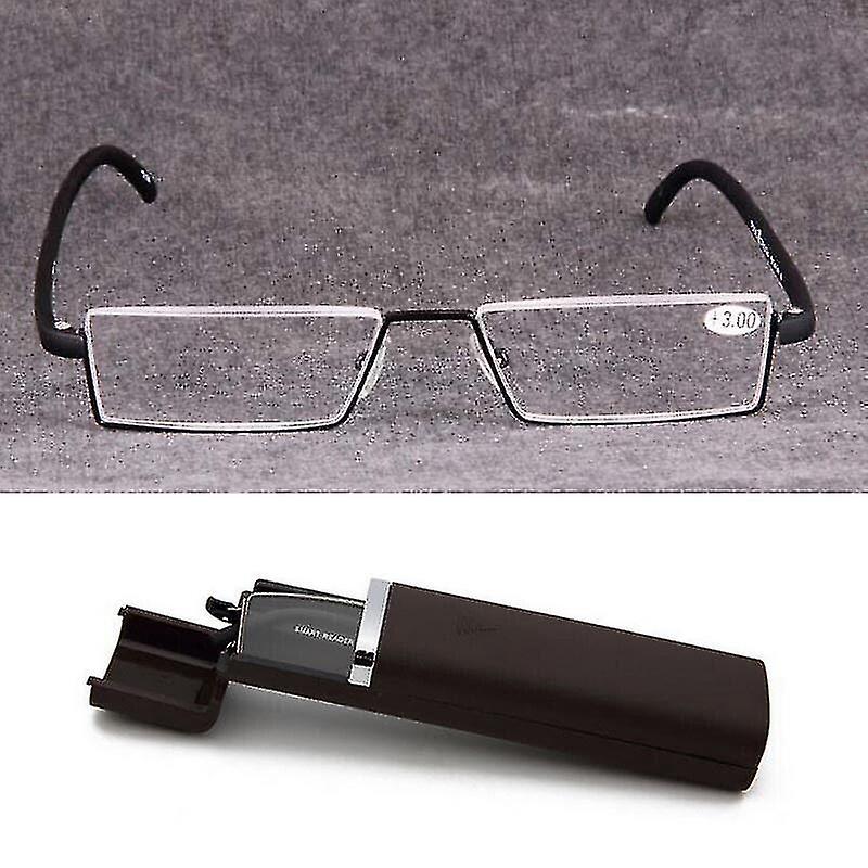 Unisex Half Frame Semi Rimless Reading Glasses Presbyopic Eyewear With Case