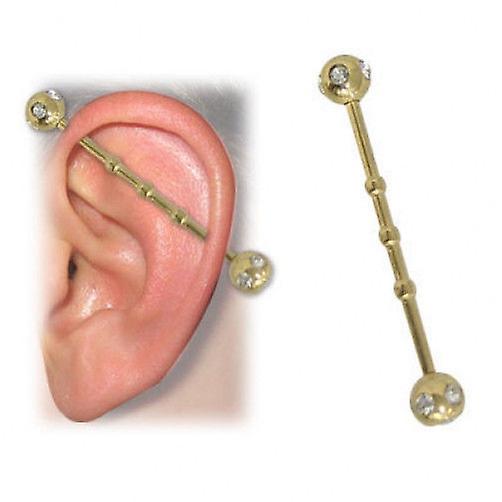 Titanium industrial piercing barbell with clear cz gems