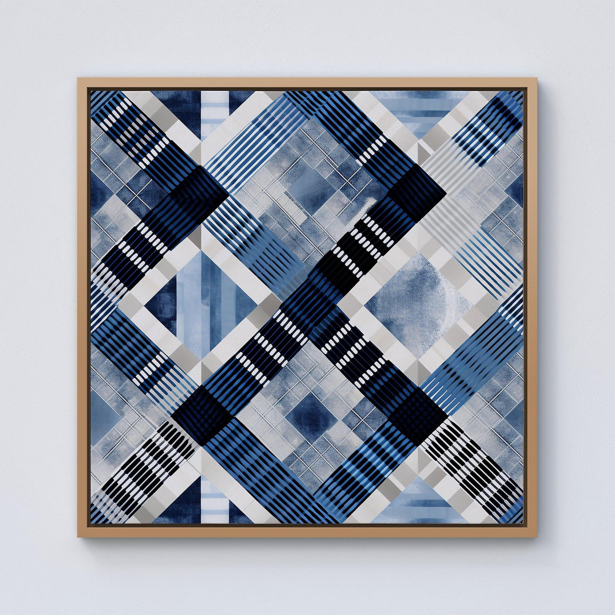 Checkered Square Black And Blue Framed Canvas