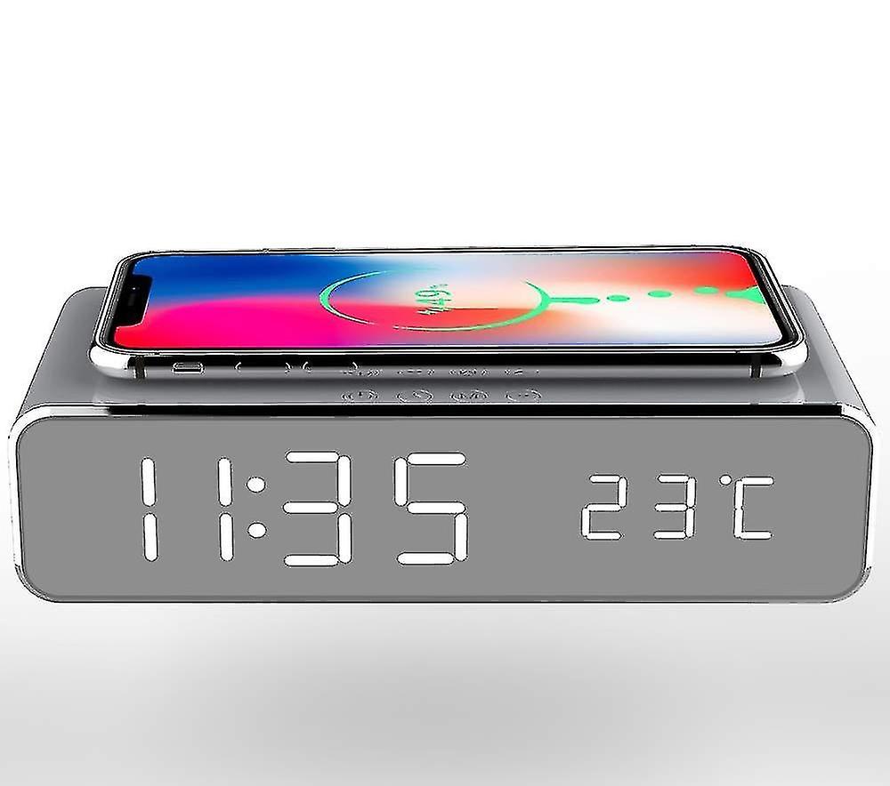 Wireless Charging Station With Led Digital Display, Time And Temperature, Alarm Clock, Bluetooth Spe