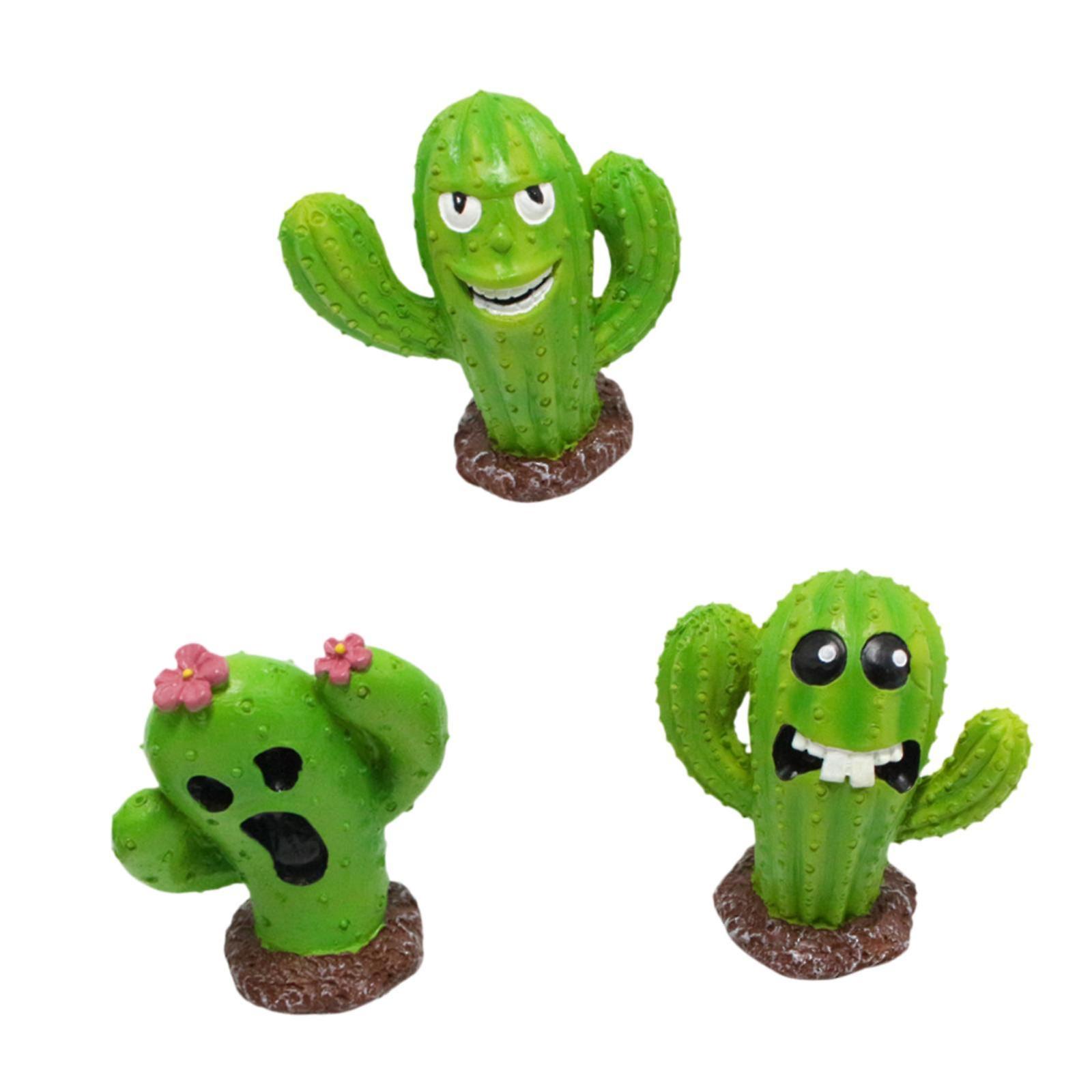3 Pieces Mini Cactus Figurines Miniature Statues for Bookshelf Office Garden