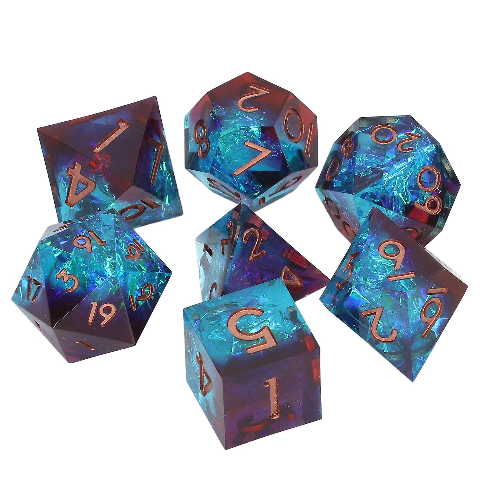7pcs Dice Set Polyhedron Resin Rolling Colored Dice Kit with Number for Tabletop Game Blue 
