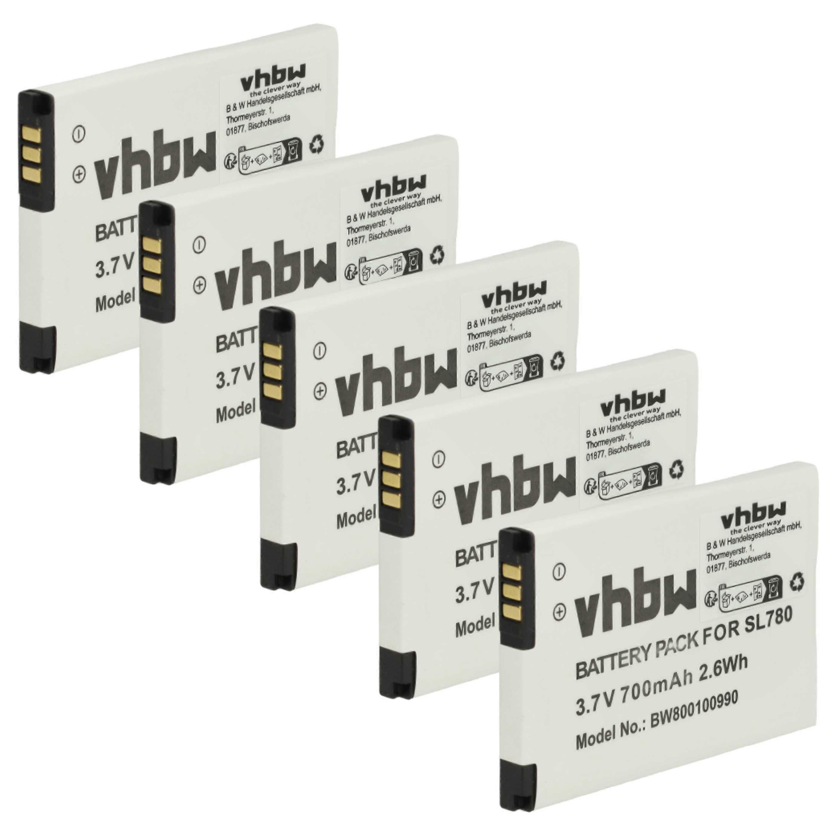 vhbw 5x battery compatible with Unify OpenStage SL4 Professional, OpenStage SL5, OpenScape SL5 cordless landline telephone (700 mAh, 3.7 V, Li-Ion)