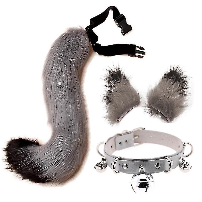 Clips de pelo Cocker Tail Animal Element Adjustable Faux Fur Solid Wolf Tail Ears Collar For Cosplay