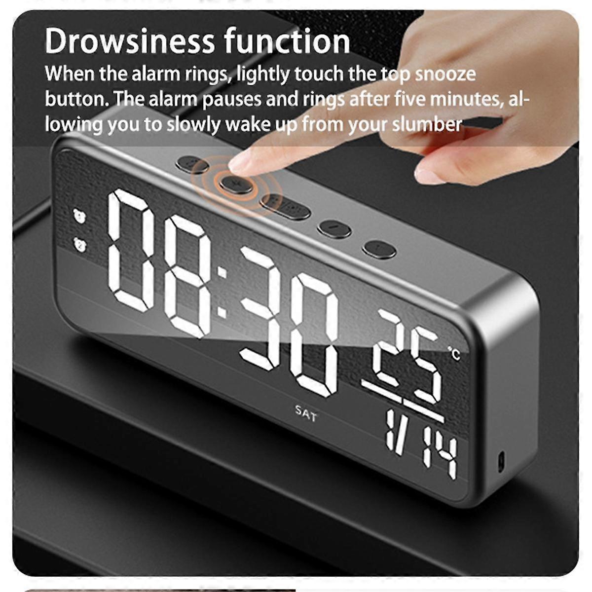 Smart Sound Alarm Clock LED Music Alarm Clock Wall Mounted Desk Clock Student Alarm Clock Temperature Display Dark Grey