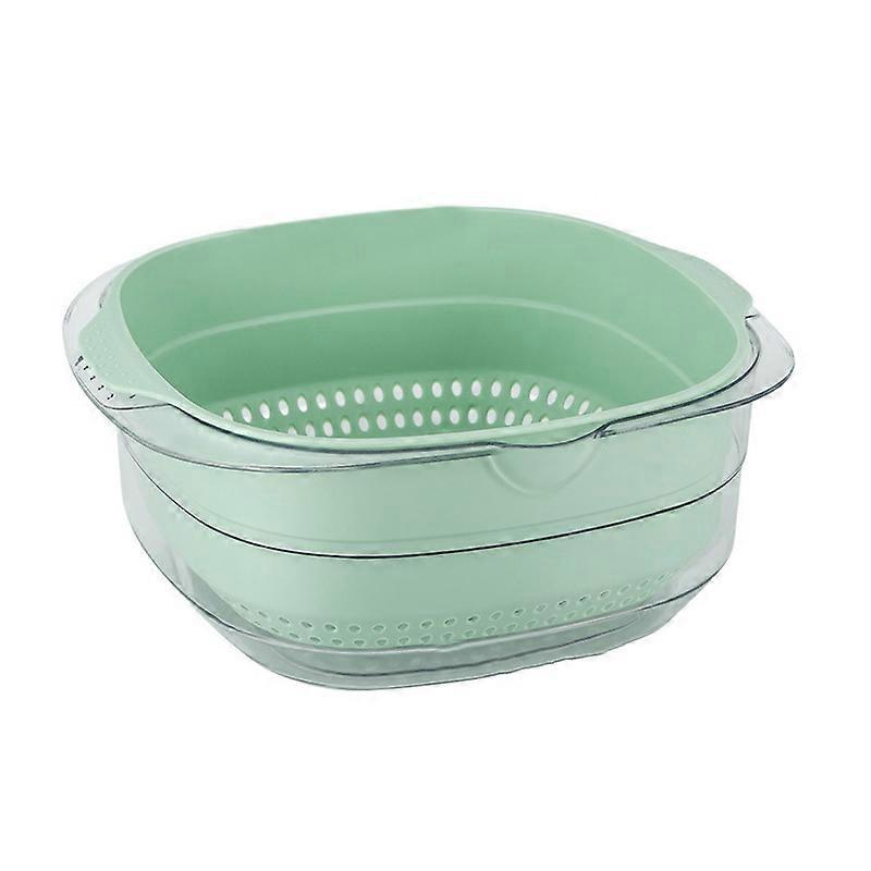 Plastic Strainer 2 Layers Safe Durable PET Hollow Design Wide Application Food Strainer Transparent Light Green
