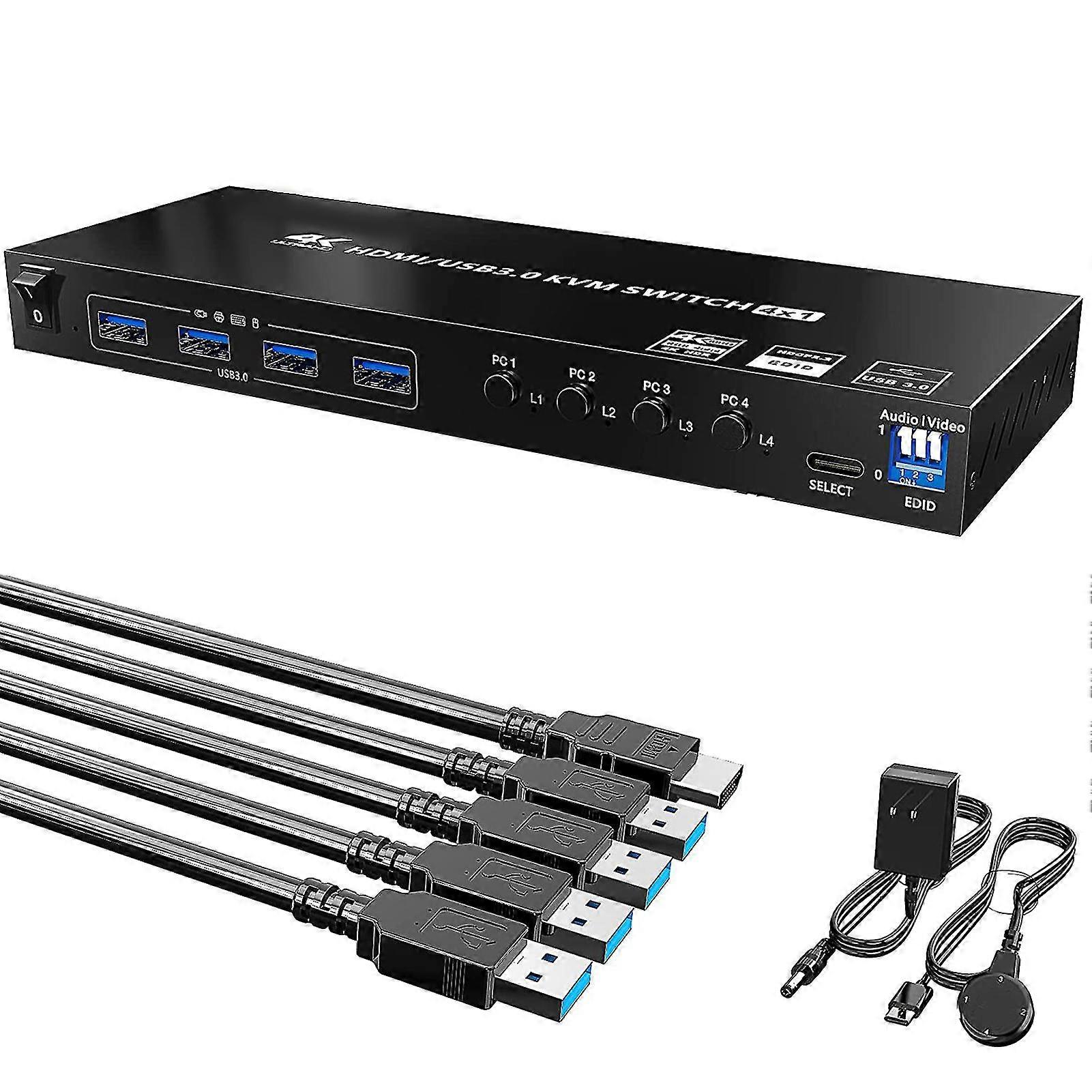 4 Port Usb3.0/hdmi-compatible Kvm Switch With Edid Multiport Usb 3.0 Sharer Switch