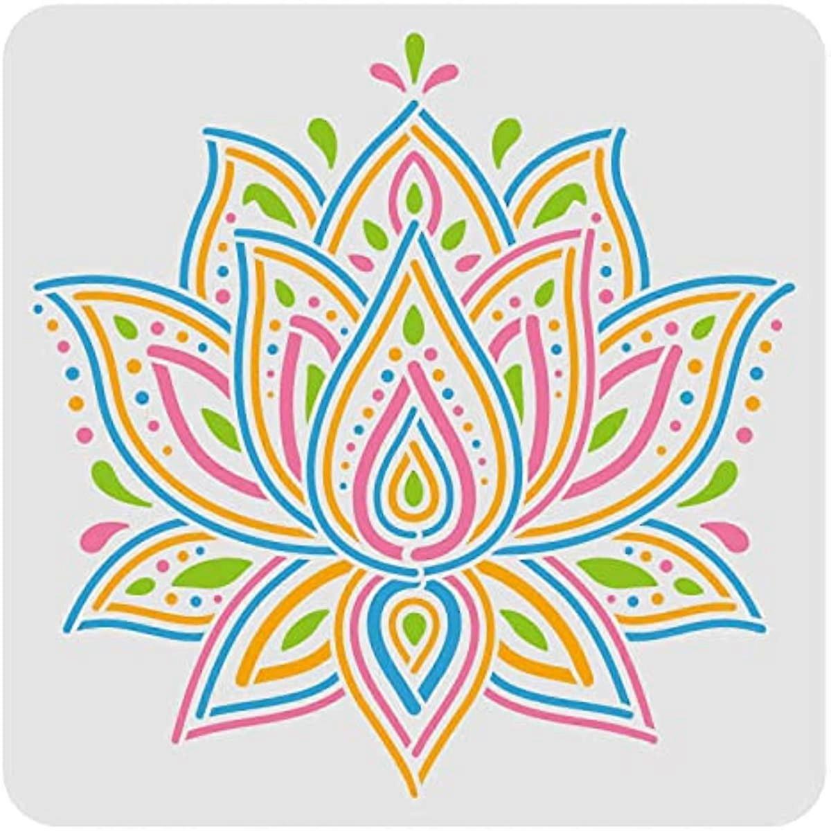 Mandala Lotus Stencils Decoration Template Plastic Large Lotus Drawing Painting Stencils Square Reusable Stencils