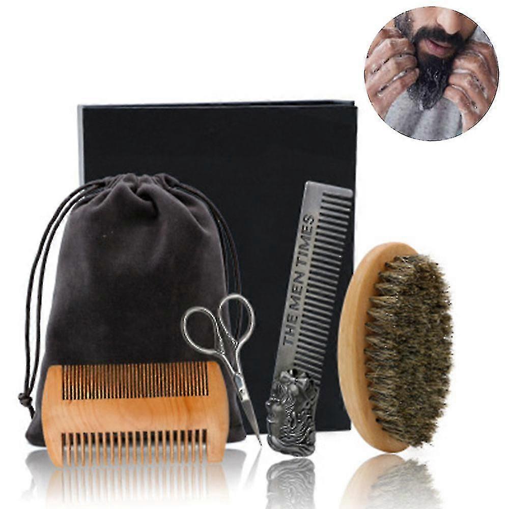 4-piece Beard Comb Set Revolution Beard Comb & Beard Brush Set For Men