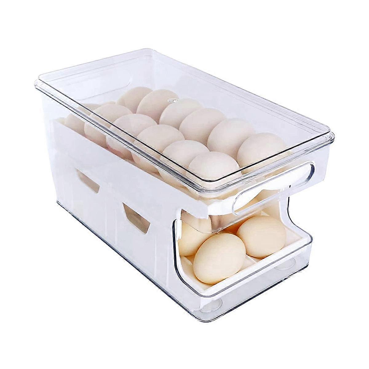 2 in 1 Egg Holder for Refrigerator , Clear Rolling Egg Dispenser for Refrigerator 24 Egg Storage Co