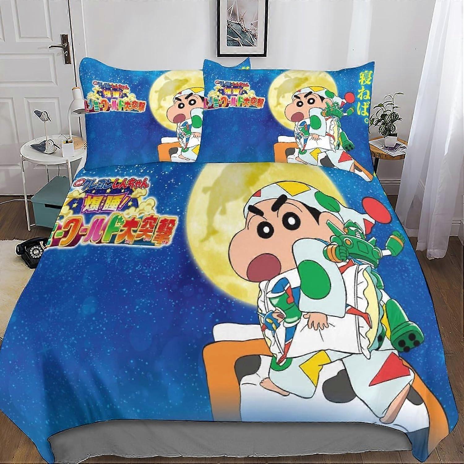 Shin-Chan Duvet Cover Set, with Pillowcases Microfiber Bedding Set with Zipper Closure 3 Pieces for Teens and Adults Double