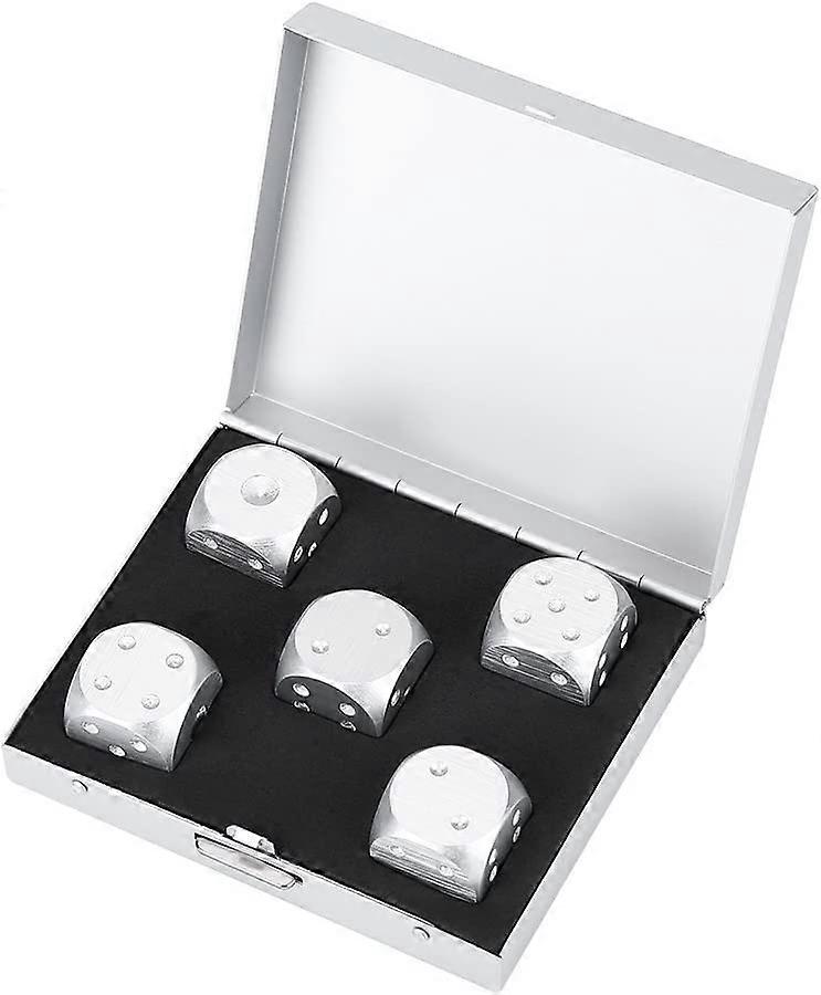 Solid Metal Dice Set,Precision Aluminum Alloy Dice, Table Game Dice,Dices Set with Case 5pcs
