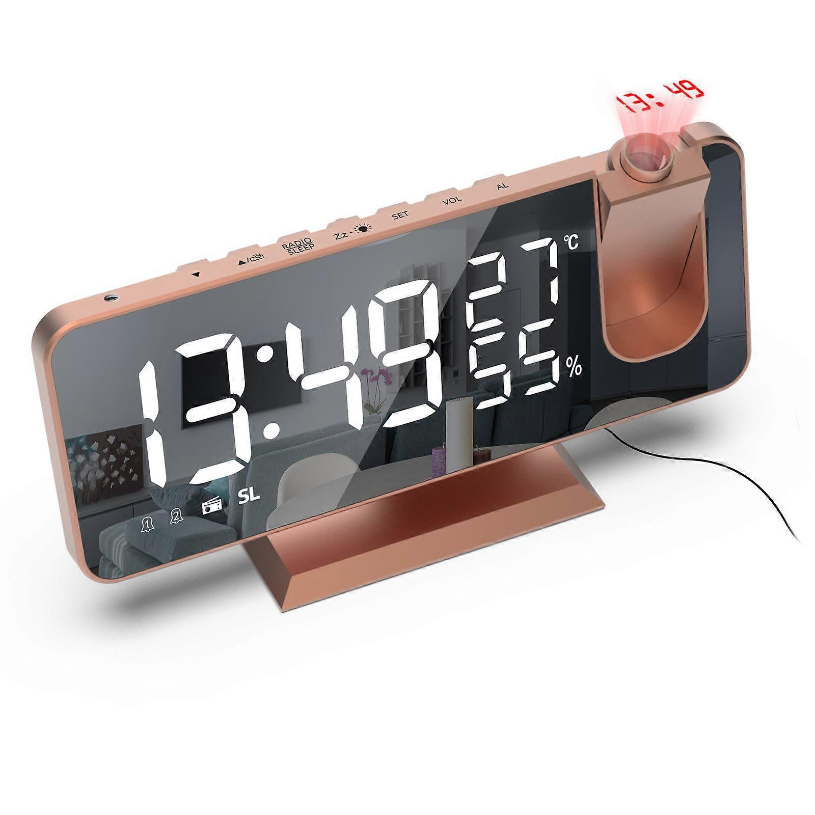 Radio Alarm Clock with Projection on Ceiling,Dual Alarms, USB Charger Port, T & H Display, 7.3 Large Mirror LED Display
