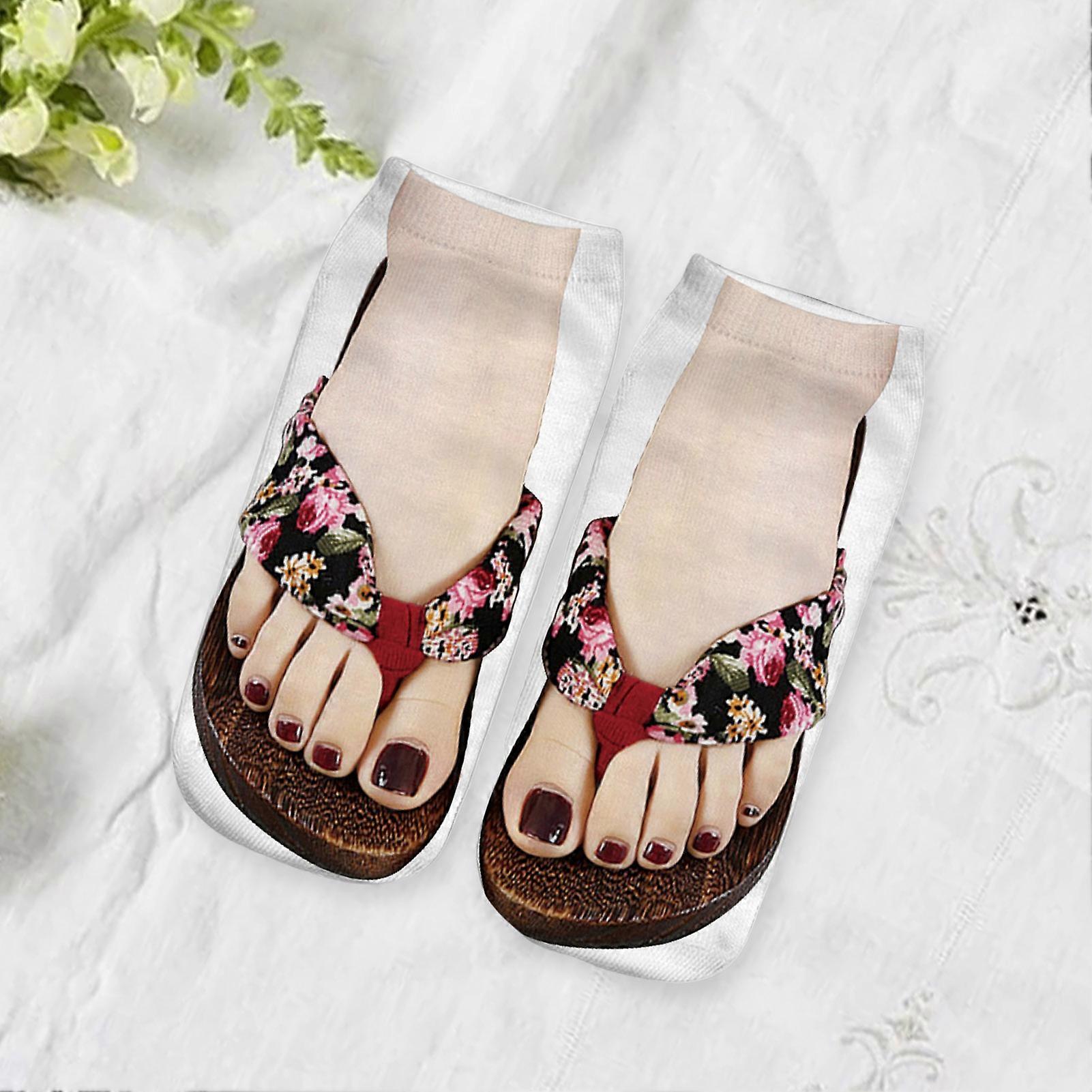 Funny Crazy Ankle Socks Flip-Flop Socks 3D Pattern Manicure Print Ankle Socks Christmas Fun Gifts