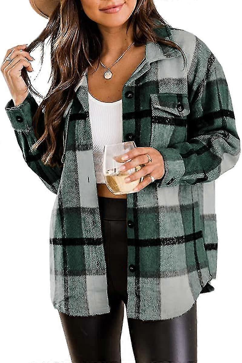 2023 Womens Casual Shacket Flannel Jacket Wool Blend Button Down Sleeve Shirt Fall Clothes Outfits
