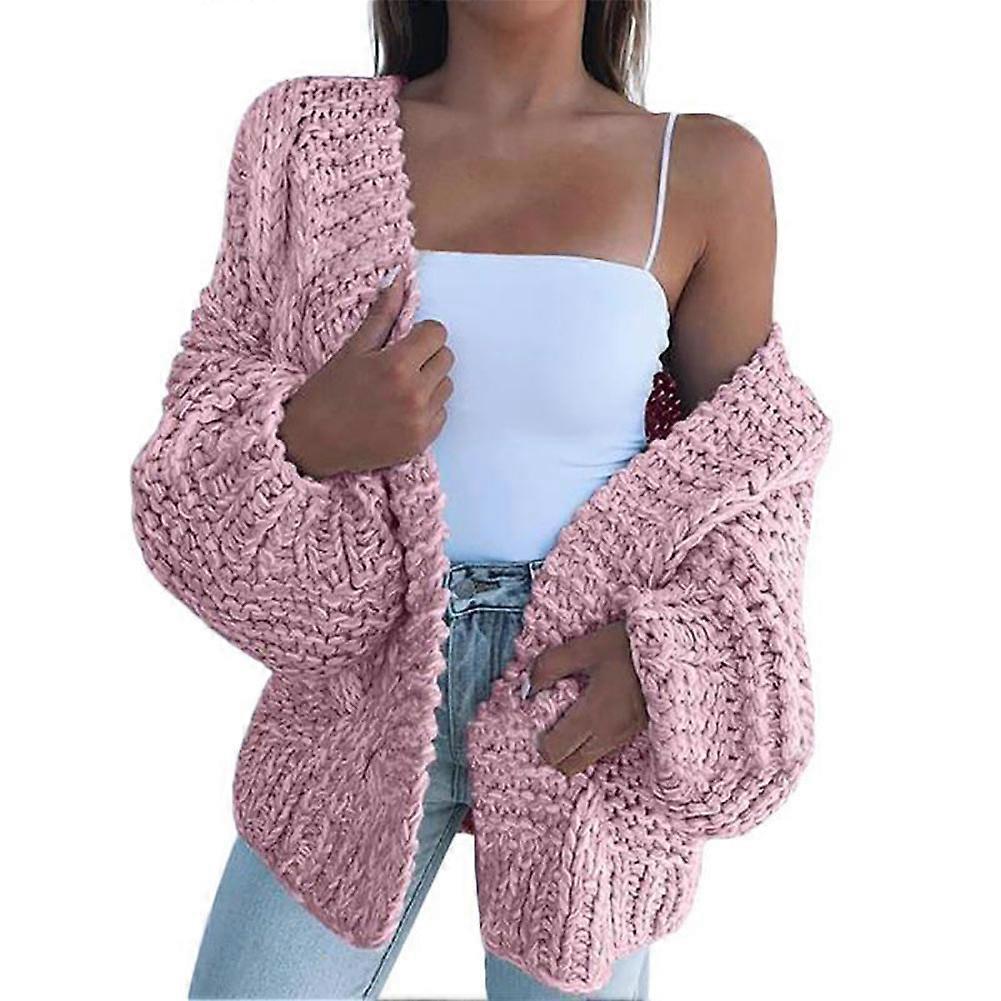 Womens Cardigan Sweater Solid Color Blouse Loose Long Sleeve Loose Casual Coat Plus