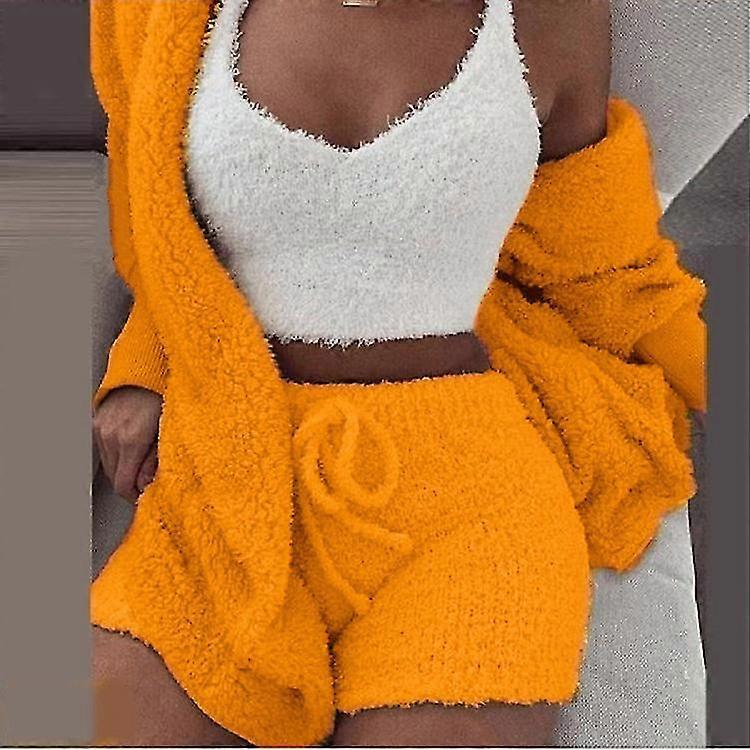 3 قطع أفخم بيجامات مجموعة النساء أفخم سترة معطف السراويل عارضة Loungewear مجموعة